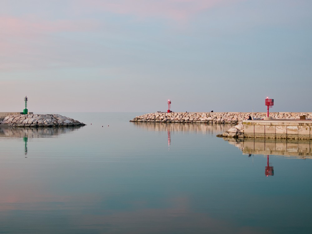 Harbor entrance at dusk