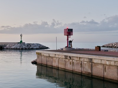 Harbor entrance at dusk