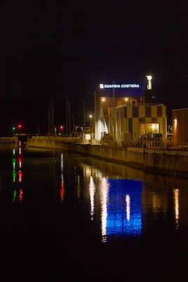 Senigallia harbor, at night with light reflection