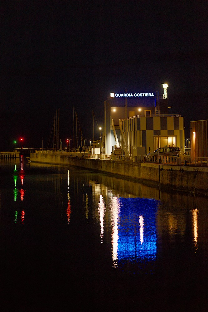 Senigallia harbor, at night with light reflection