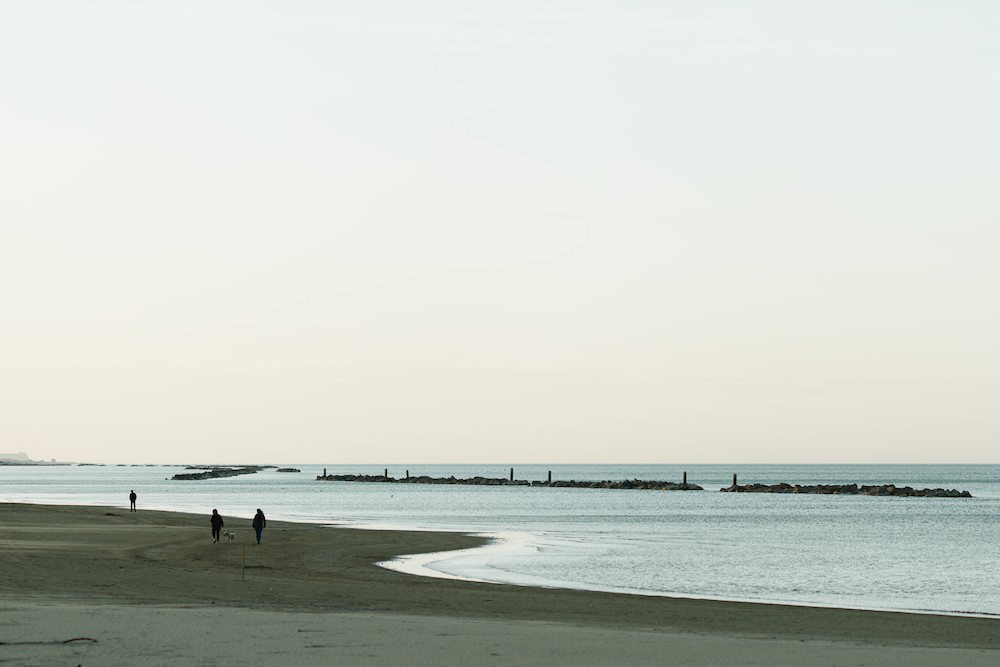 Walking on the beach in winter