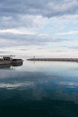 Harbor entrance at sunset