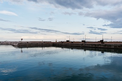 Harbor entrance at sunset
