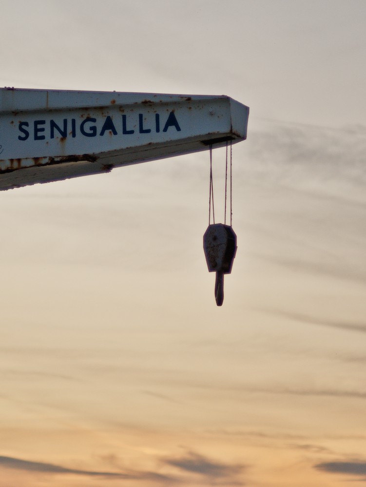 Harbor crane at dusk