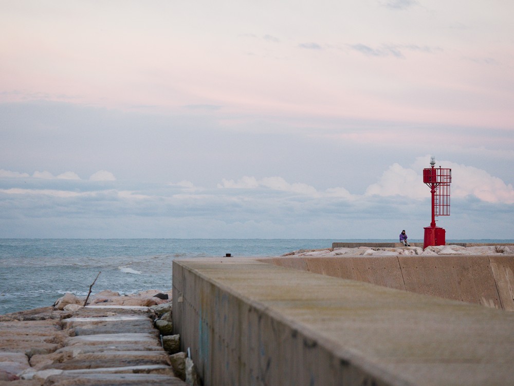 To the red lighthouse at dusk