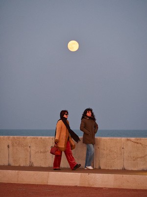 Walking under the moon