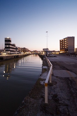 Misa river through the harbor at dusk