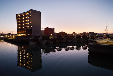 High-rise at the harbor at dusk