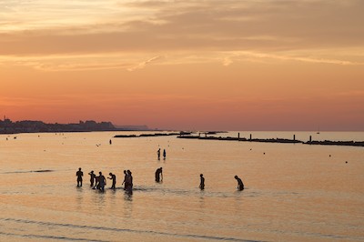 Bathing at sunset