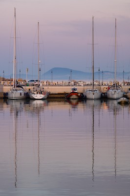Sailboats reflection at dusk