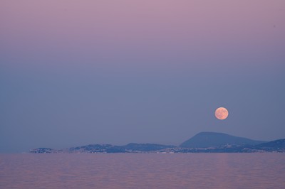 Moon over Mount Conero at dusk